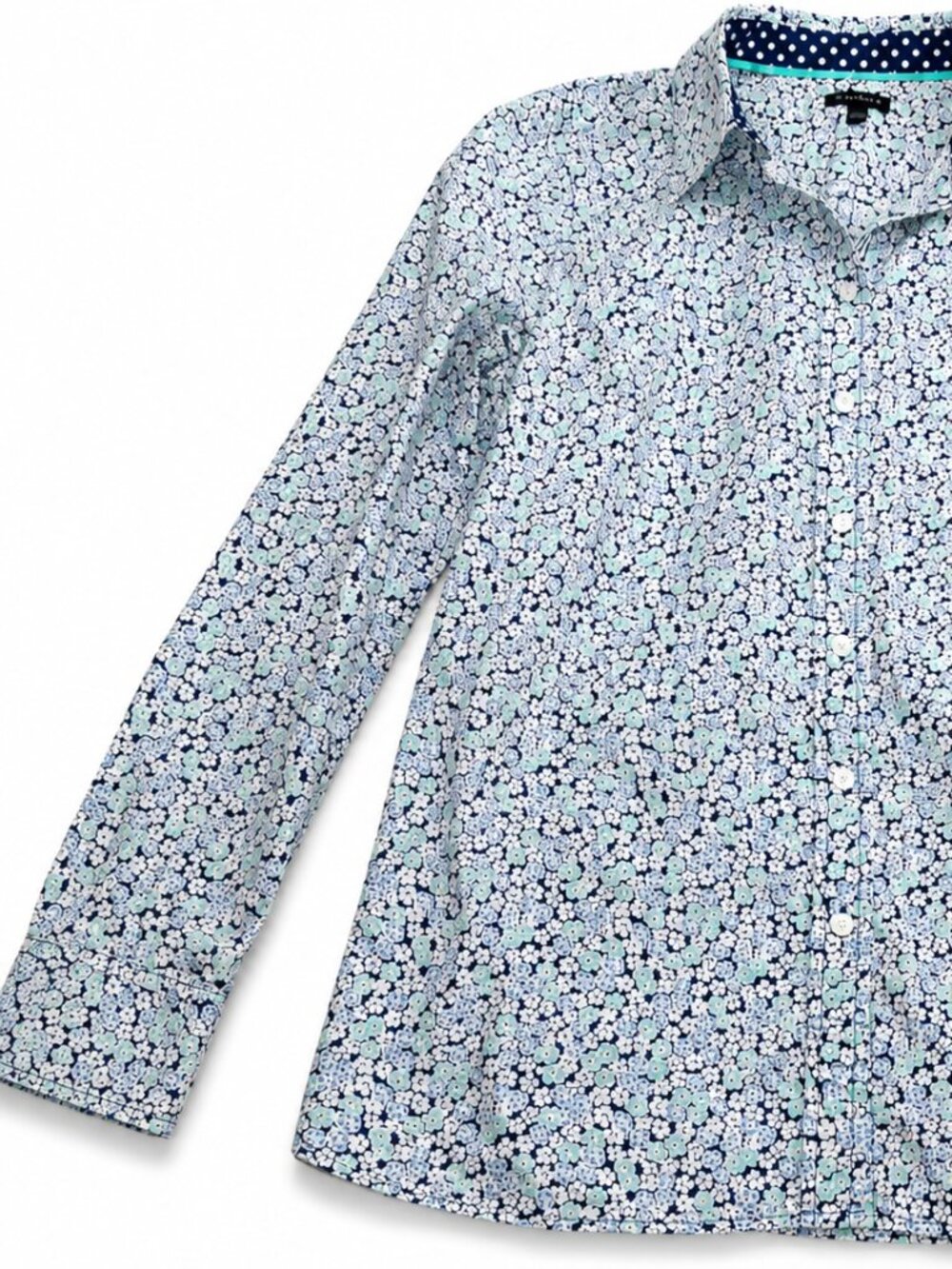 Blue Floral Ditsy Button-Up Shirt | Talbots Size XS For Women's 100% Cotton